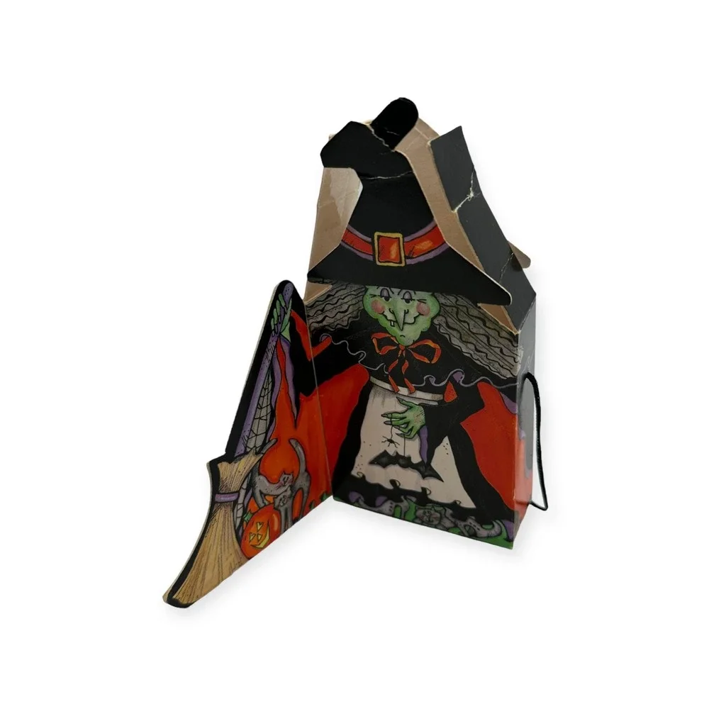 2 VTG 80s Midwest Imports of Cannon Falls Halloween‎ Paper Witch Boxes Die Cut